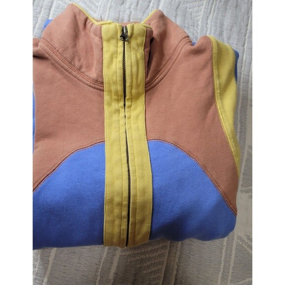 Free People Colorblock Half Zip Pullover Sweatshirt Women’s Large Blue Yellow - Picture 9 of 9